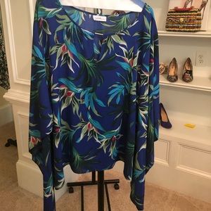 Blue floral cape blouse